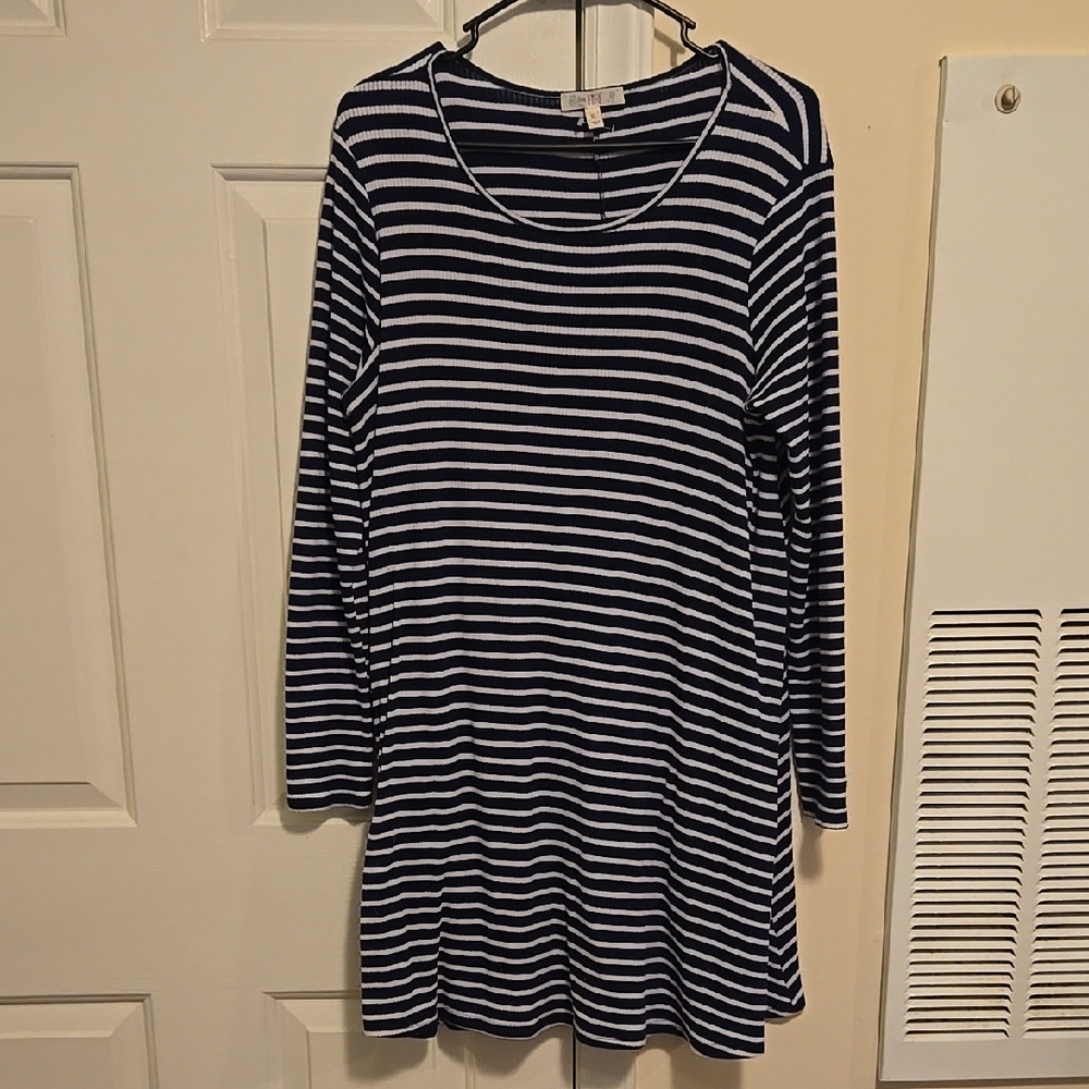Blue and White Striped Long Sleeve Dress